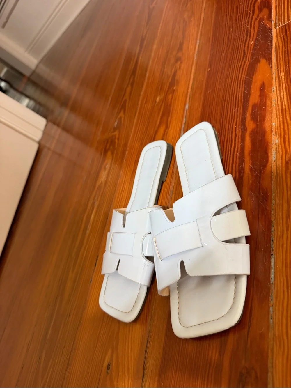 Light blue slide on sandals